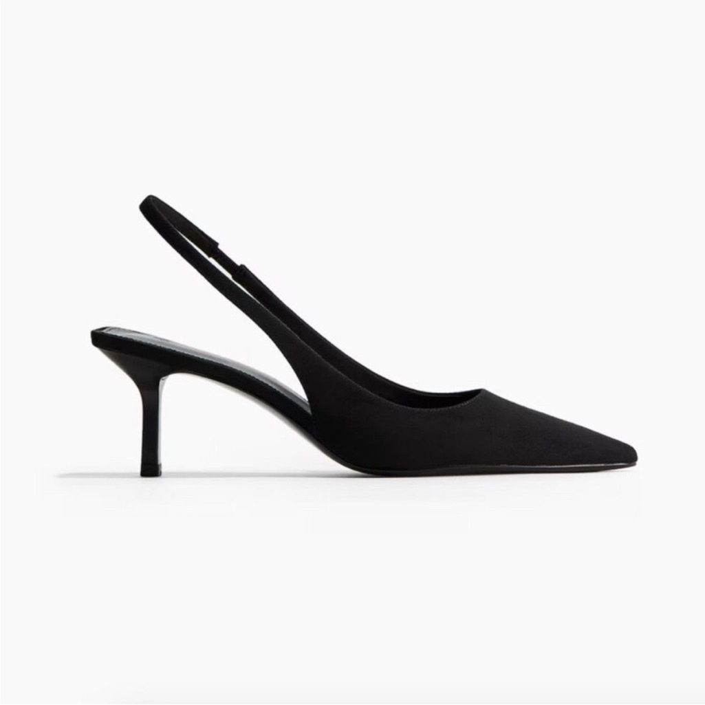 H&M Black Pointed Slingback Kitten Heels